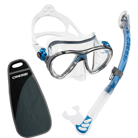 Cressi Big Eyes Evolution & Alpha Ultra Dry Snorkeling Combo Blue