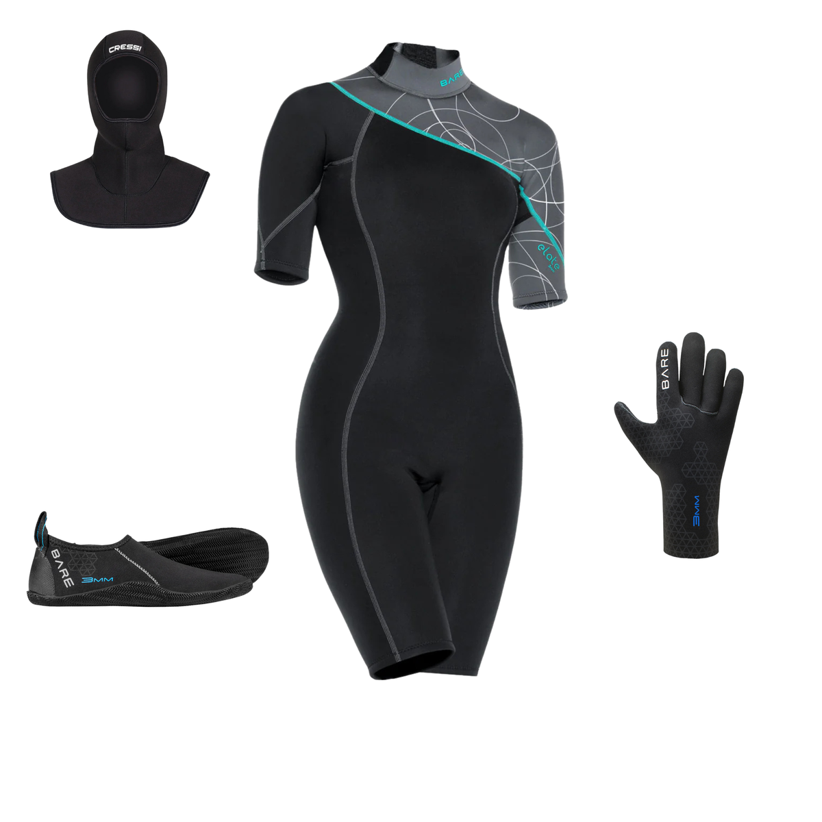Bare Elate 2mm Women's Shorty Wetsuit Package