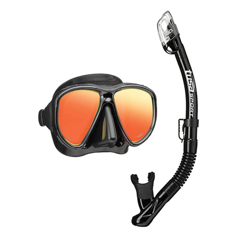 Tusa Powerview Adult Dry Mirror Lens Snorkeling Combo Black